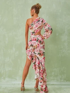 Dresses|Maxi Dresses*Mew Mews Fashion Aiyana One Shoulder Floral Maxi Dress In Pink