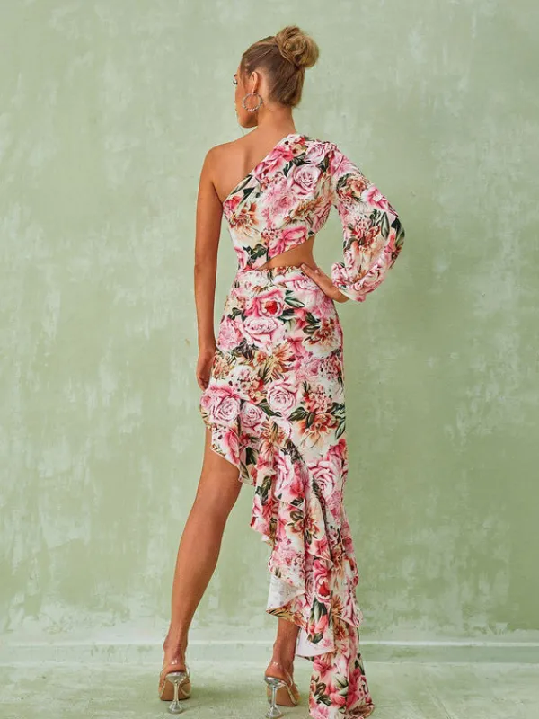 Dresses|Maxi Dresses*Mew Mews Fashion Aiyana One Shoulder Floral Maxi Dress In Pink