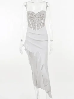 Dresses|Midi Dresses*Mew Mews Fashion Aizen Lace Asymmetric Ruffle Midi Dress