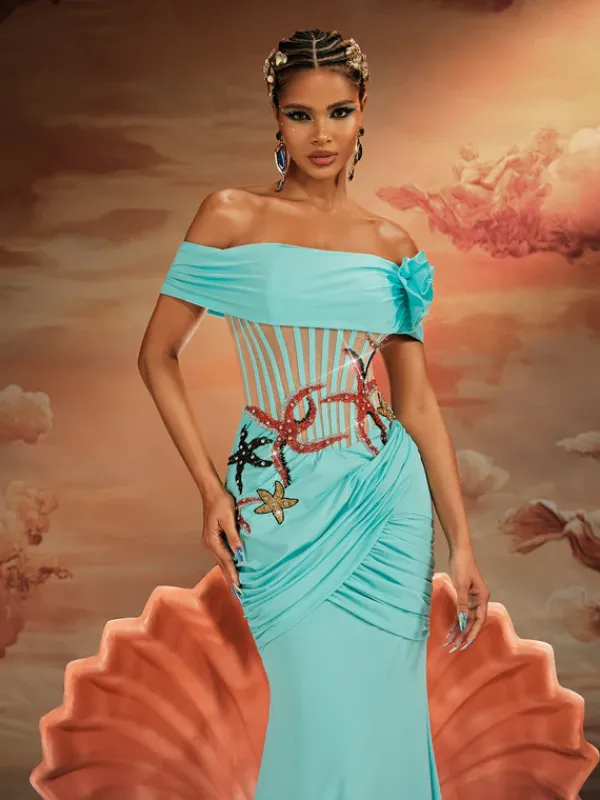 Dresses|Maxi Dresses*Mew Mews Fashion Ajamu Off Shoulder Starfish Pearl Maxi Dress