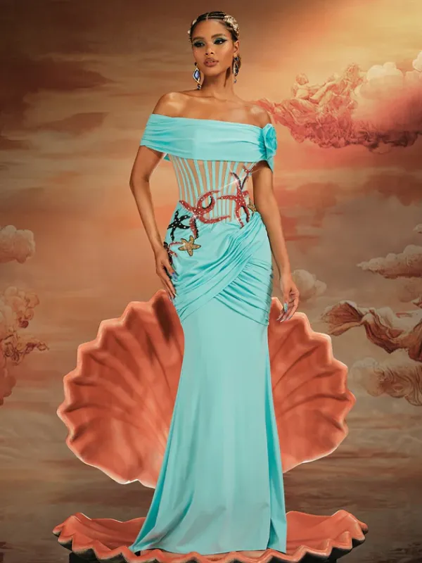 Dresses|Maxi Dresses*Mew Mews Fashion Ajamu Off Shoulder Starfish Pearl Maxi Dress