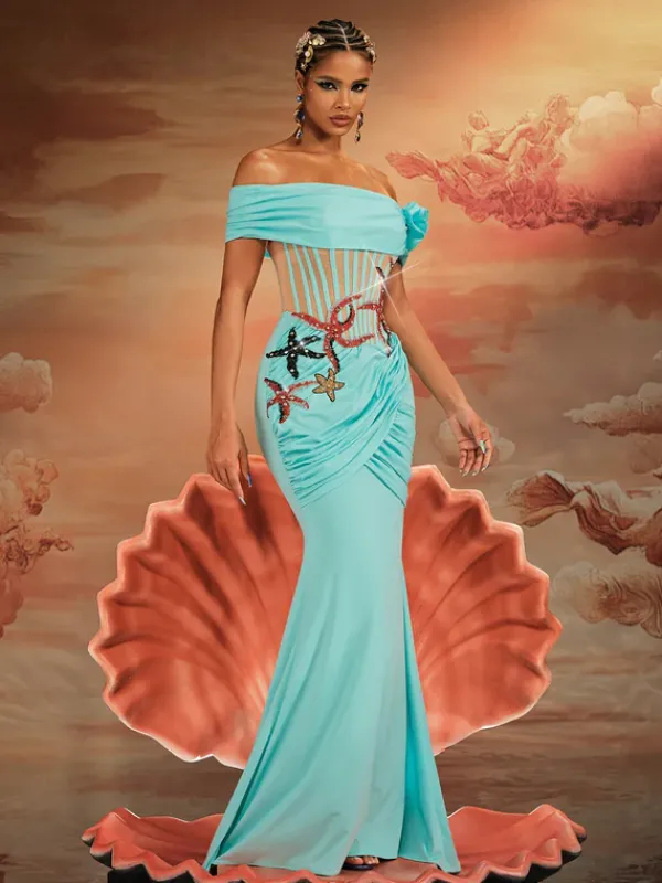 Dresses|Maxi Dresses*Mew Mews Fashion Ajamu Off Shoulder Starfish Pearl Maxi Dress