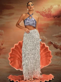 Tops*Mew Mews Fashion O/S Ajda Halterneck Crystal Chainmail Top