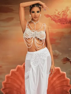Tops*Mew Mews Fashion O/S Akbar Pearl Fringe Bralette