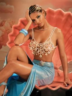 Beaded Wear|Tops*Mew Mews Fashion O/S Akikta Seashell Pearl Beaded Bralette