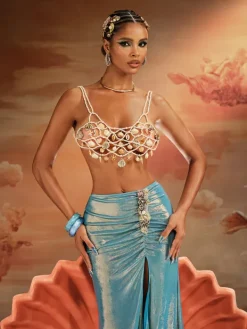 Beaded Wear|Tops*Mew Mews Fashion O/S Akikta Seashell Pearl Beaded Bralette
