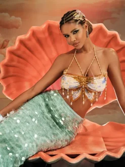 Beaded Wear|Tops*Mew Mews Fashion O/S Akoni Halterneck Fringe Beaded Bralette