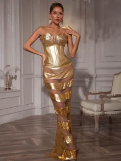Dresses|Maxi Dresses*Mew Mews Fashion Aksel Strapless Corset Chain Wrapped Maxi Dress