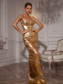 Dresses|Maxi Dresses*Mew Mews Fashion Aksel Strapless Corset Chain Wrapped Maxi Dress