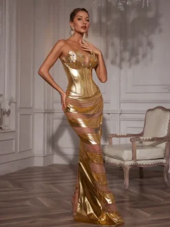 Dresses|Maxi Dresses*Mew Mews Fashion Aksel Strapless Corset Chain Wrapped Maxi Dress