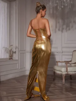 Dresses|Maxi Dresses*Mew Mews Fashion Aksel Strapless Corset Chain Wrapped Maxi Dress