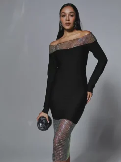 Dresses|Midi Dresses*Bandage Akuna Off Shoulder Crystal Midi Dress