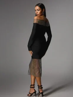 Dresses|Midi Dresses*Bandage Akuna Off Shoulder Crystal Midi Dress