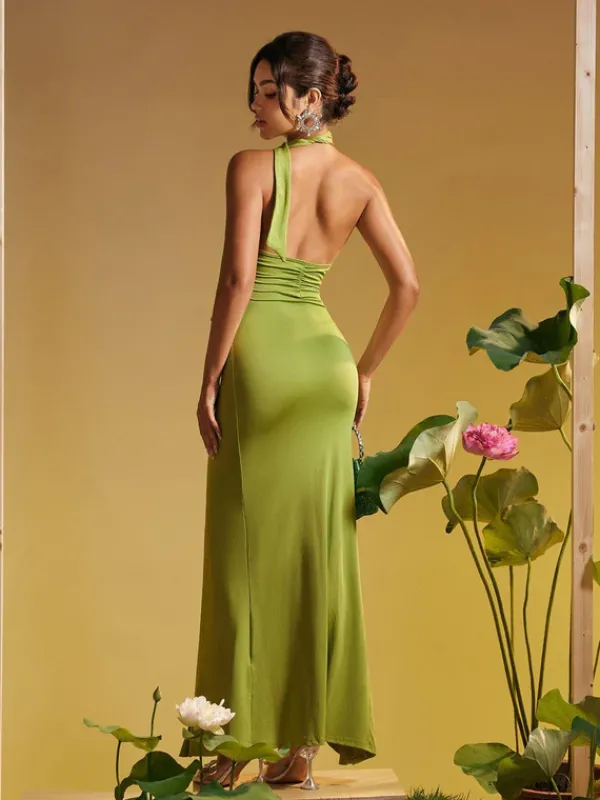 Dresses|Maxi Dresses*Mew Mews Fashion Alara Halterneck Flower Ruffle Maxi Dress In Green