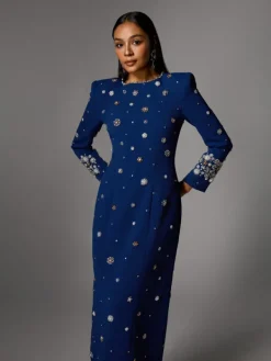 Dresses|Maxi Dresses*Mew Mews Fashion Alary Long Sleeve Rhinestone Maxi Dress