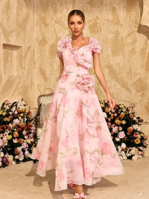 Dresses|Maxi Dresses*Mew Mews Alayja Flower Printed Mesh Maxi Dress