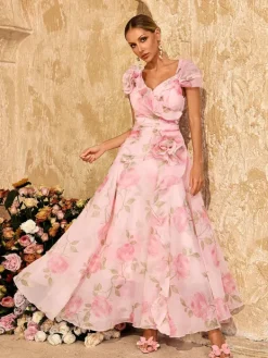 Dresses|Maxi Dresses*Mew Mews Alayja Flower Printed Mesh Maxi Dress
