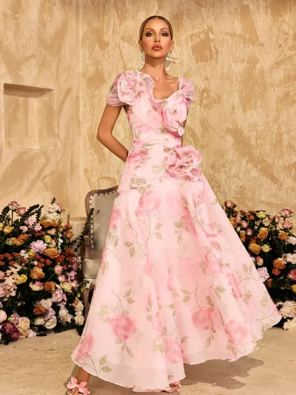 Dresses|Maxi Dresses*Mew Mews Alayja Flower Printed Mesh Maxi Dress