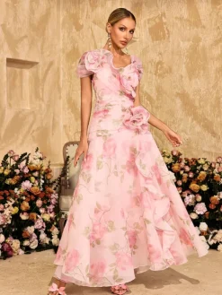 Dresses|Maxi Dresses*Mew Mews Alayja Flower Printed Mesh Maxi Dress