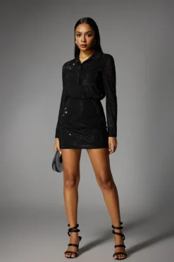 Sets & Co-ords*Mew Mews Fashion Albena Folded Collar Crystal Skirt Set