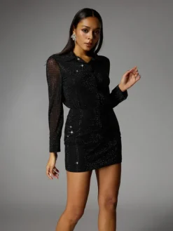 Sets & Co-ords*Mew Mews Fashion Albena Folded Collar Crystal Skirt Set