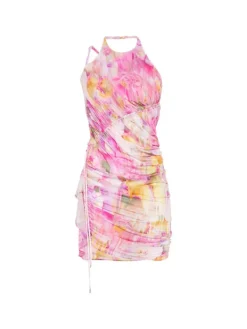 Dresses|Mini Dresses*Mew Mews Aldiva Halterneck Printed Ruched Mini Dress