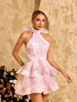 Dresses|Mini Dresses*Mew Mews Alecto Backless Flower Printed Bow Mini Dress