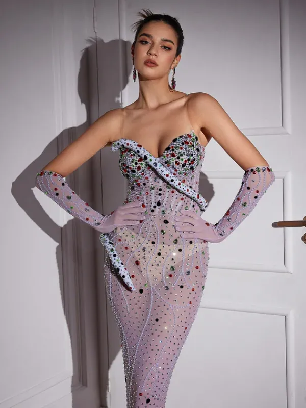 Embellishment|Dresses*Embellishment Aleia Snake Twisted Rhinestone Maxi Dress With Gloves