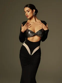 Dresses|Maxi Dresses*Mew Mews Fashion Aleyah Long Sleeve Cutout Ruched Maxi Dress