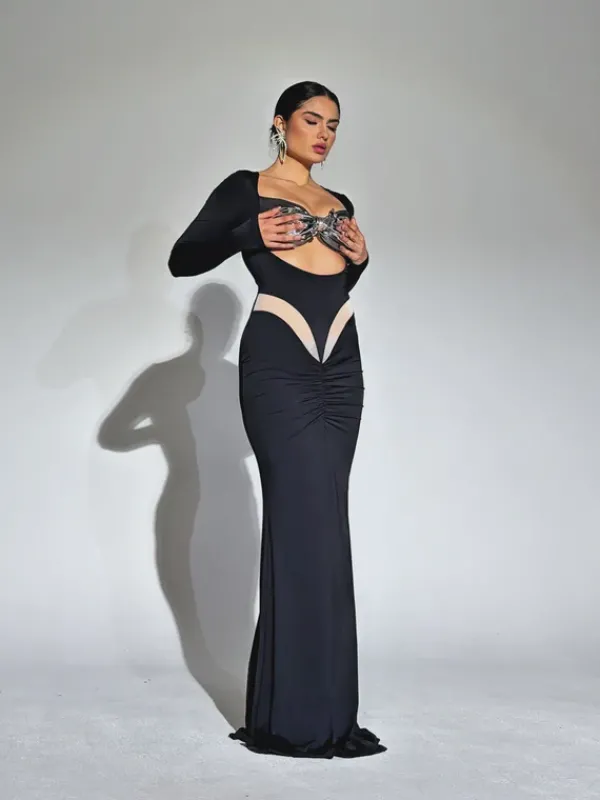 Dresses|Maxi Dresses*Mew Mews Fashion Aleyah Long Sleeve Cutout Ruched Maxi Dress