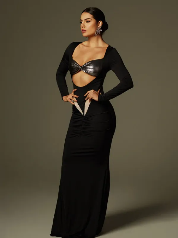 Dresses|Maxi Dresses*Mew Mews Fashion Aleyah Long Sleeve Cutout Ruched Maxi Dress
