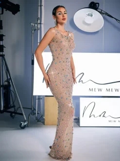 Embellishment|Dresses*Embellishment Alfredo Scoop Neck Rhinestone Maxi Dress
