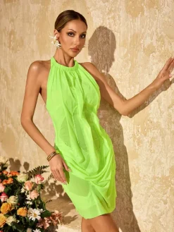 Dresses|Mini Dresses*Mew Mews Alinka Halterneck Ruched Mini Dress In Green
