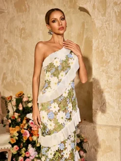 Dresses|Maxi Dresses*Mew Mews Aliona One Shoulder Flower Embroidered Maxi Dress