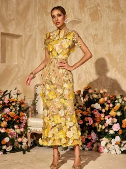 Dresses|Midi Dresses*Mew Mews Alirio Embroidered Flower Midi Dress
