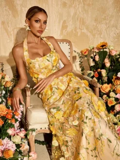 Dresses|Maxi Dresses*Mew Mews Alirio Halterneck Embroidered Flower Maxi Dress
