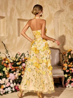 Dresses|Maxi Dresses*Mew Mews Alirio Halterneck Embroidered Flower Maxi Dress