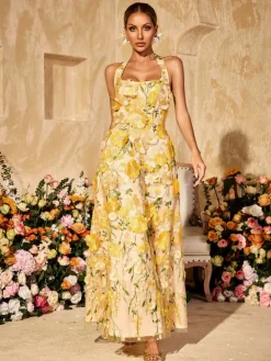 Dresses|Maxi Dresses*Mew Mews Alirio Halterneck Embroidered Flower Maxi Dress