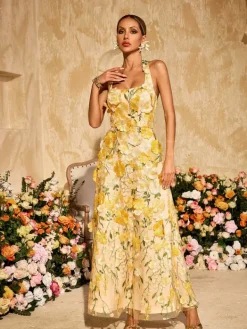 Dresses|Maxi Dresses*Mew Mews Alirio Halterneck Embroidered Flower Maxi Dress