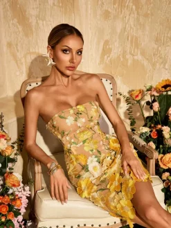 Dresses|Mini Dresses*Mew Mews Alirio Strapless Embroidered Flower Mini Dress