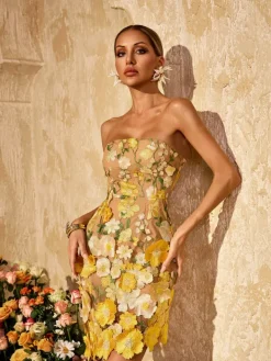 Dresses|Mini Dresses*Mew Mews Alirio Strapless Embroidered Flower Mini Dress