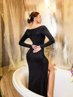 Armor Tops|Dresses*Mew Mews Fashion Alisha U Neck Ruched Split Maxi Dress