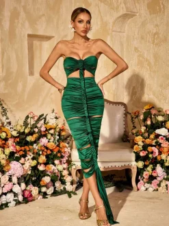 Dresses|Midi Dresses*Mew Mews Allard Strapless Cutout Draped Satin Midi Dress