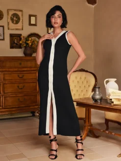 Dresses|Midi Dresses*Mew Mews Fashion Allston V Neck Button Knitted Midi Dress In Black