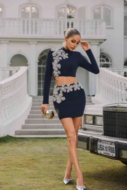 Sets & Co-ords*Bandage Almira Long Sleeve Flower Mini Skirt Set