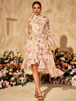 Dresses|Midi Dresses*Mew Mews Alodia Puff Sleeves Printed Midi Dress