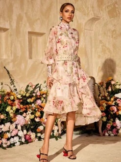 Dresses|Midi Dresses*Mew Mews Alodia Puff Sleeves Printed Midi Dress