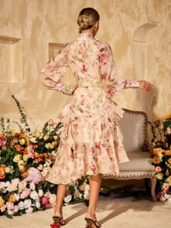 Dresses|Midi Dresses*Mew Mews Alodia Puff Sleeves Printed Midi Dress