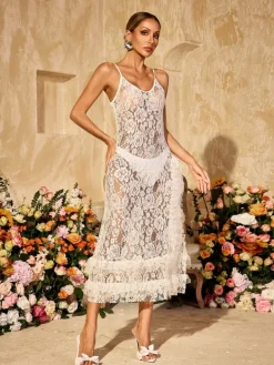 Dresses|Midi Dresses*Mew Mews Aloisia Spaghetti Floral Lace Midi Dress