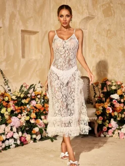 Dresses|Midi Dresses*Mew Mews Aloisia Spaghetti Floral Lace Midi Dress